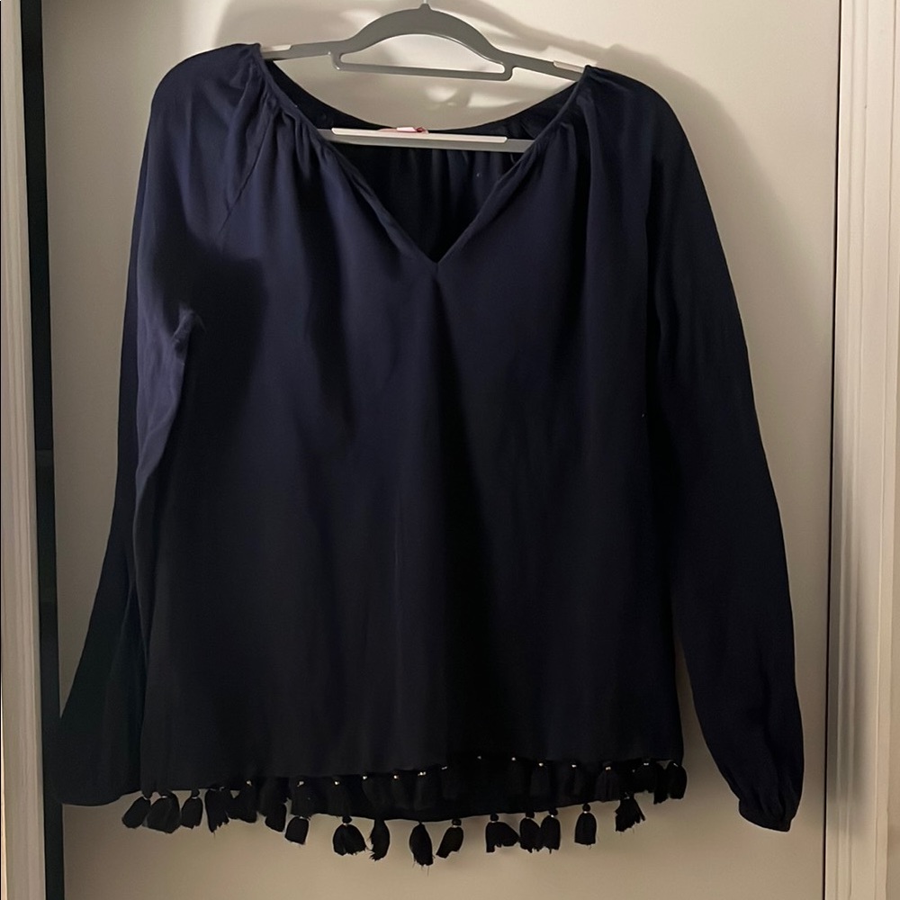 Lilly Pulitzer Navy Blue Women's Top with Tassel Hem